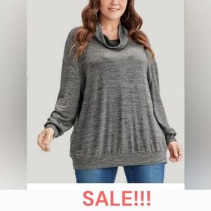 BloomChic, Lightweight, Comfy Oversized Shirt W/ Cowl Neck, Gray, Size M
